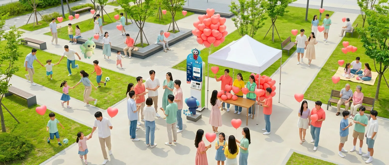 공원 행사장에 설치된 기부액션 기부키오스크와 시민들
